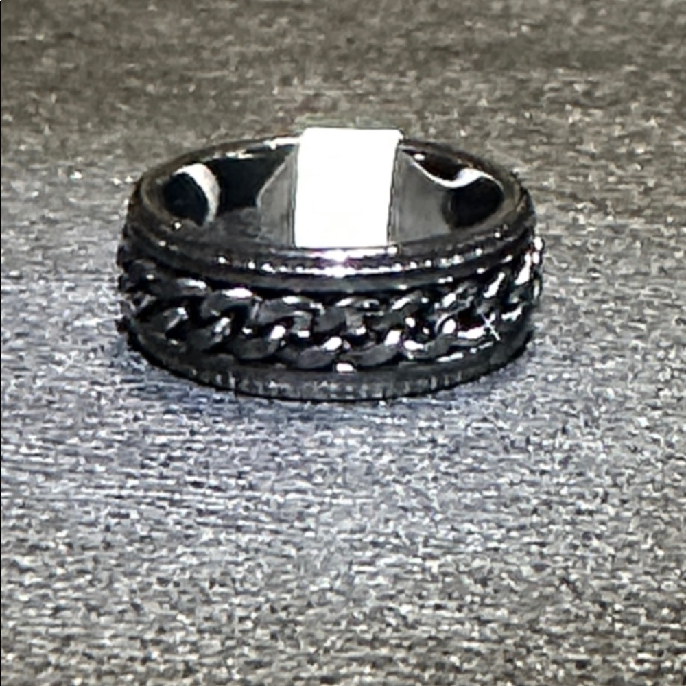 Black Spinner Curb Chain Inlay Band Ring NEW